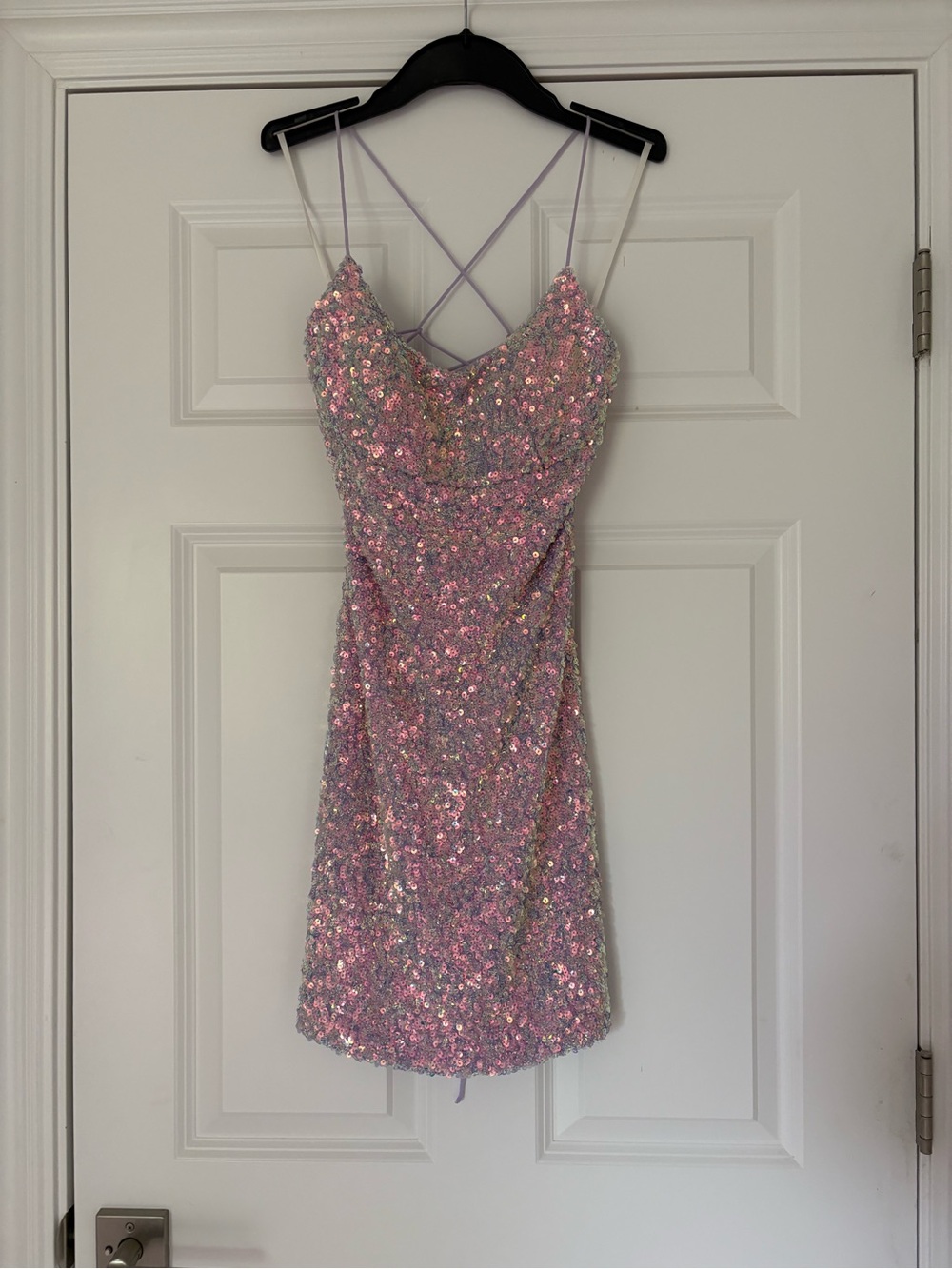 Lilac Sequin Spaghetti-Strap Party Dress